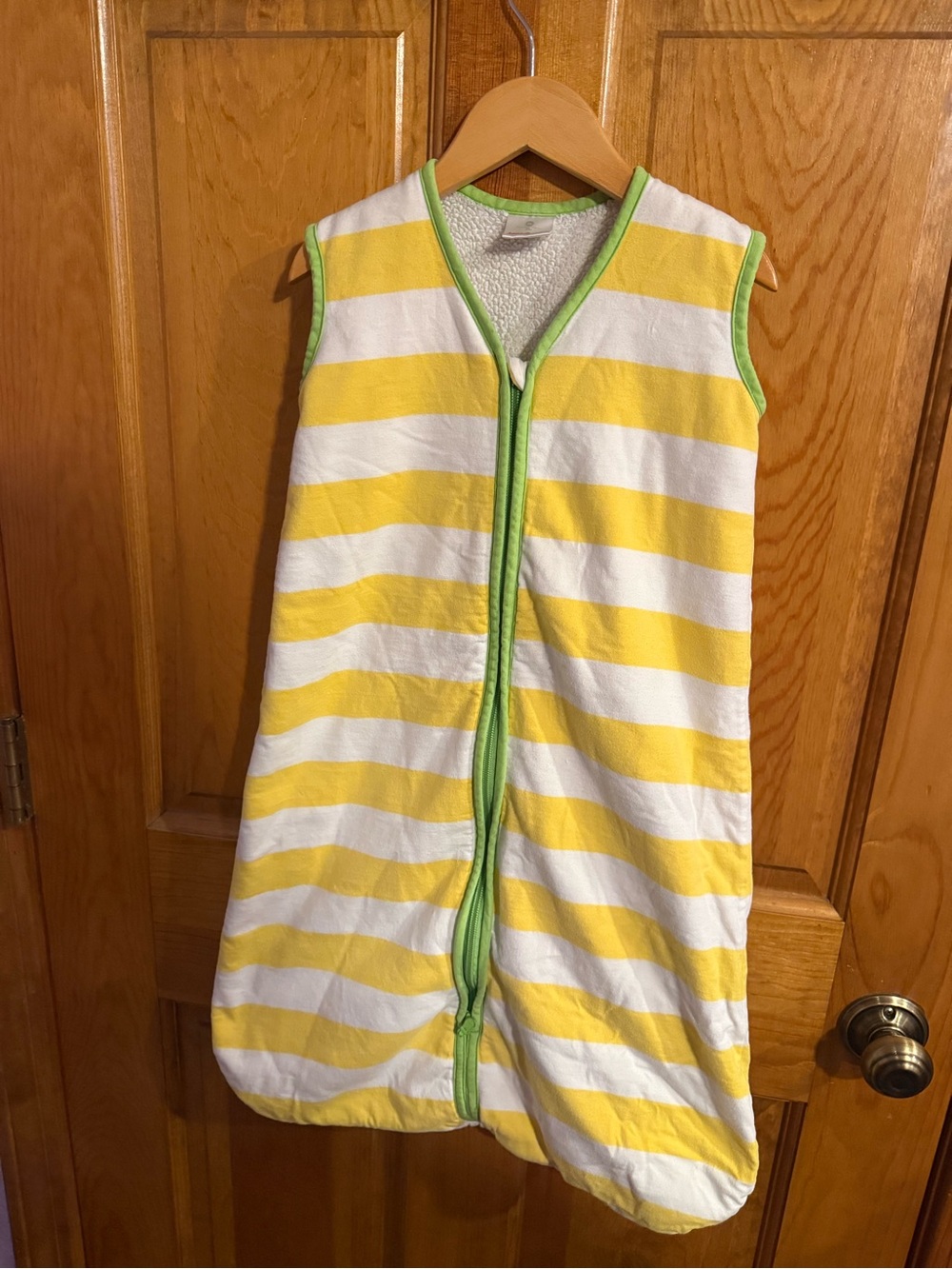 Hanna Andersson Yellow & White Striped Sleeveless Sleep Sack with Green Trim